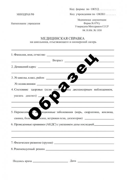 Справка в пионерский лагерь в Краснодаре